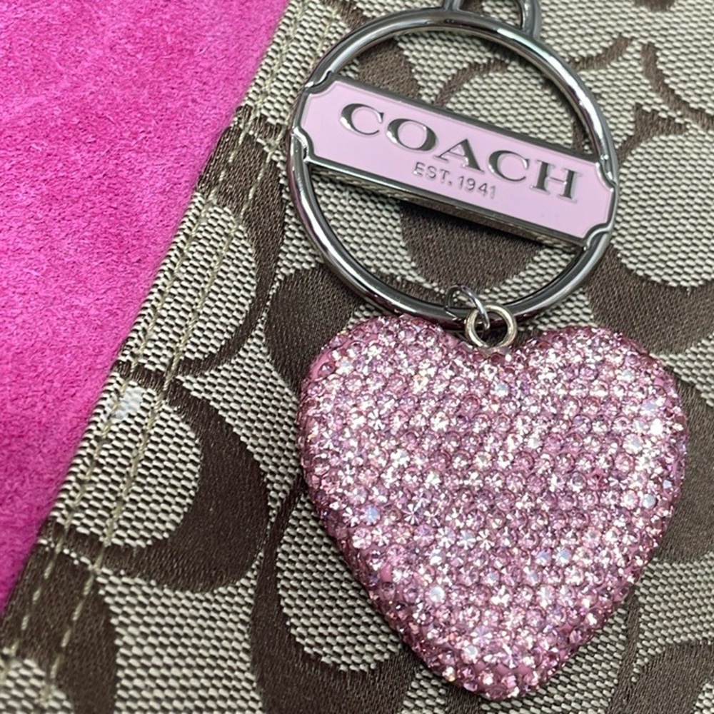 🎉 HOST PIC🎉 Authentic Coach Silver & Pink Medallion with Crystal Heart Charm - Picture 7 of 8